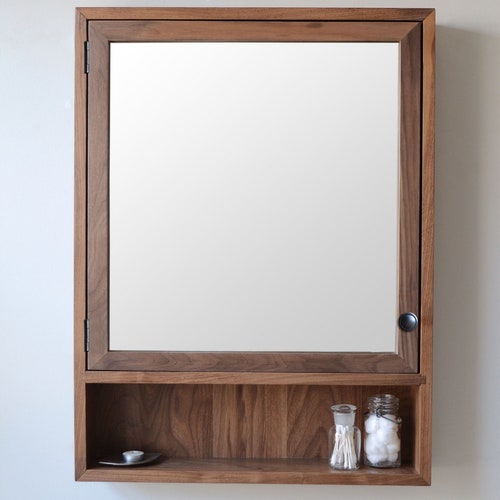 Walnut Medicine Bathroom Wall Storage Unit Etsy