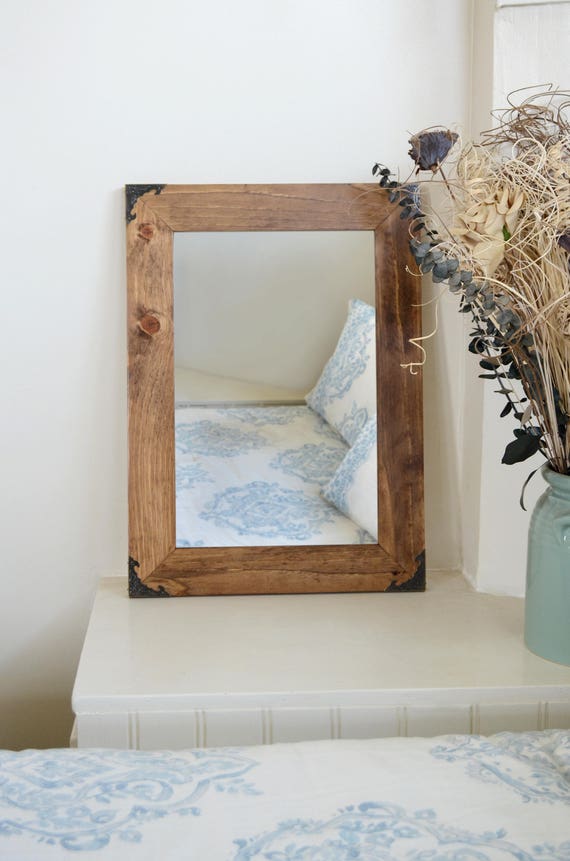 Wooden Mirror With Metal Corners Wall Mirror Large Wood Etsy