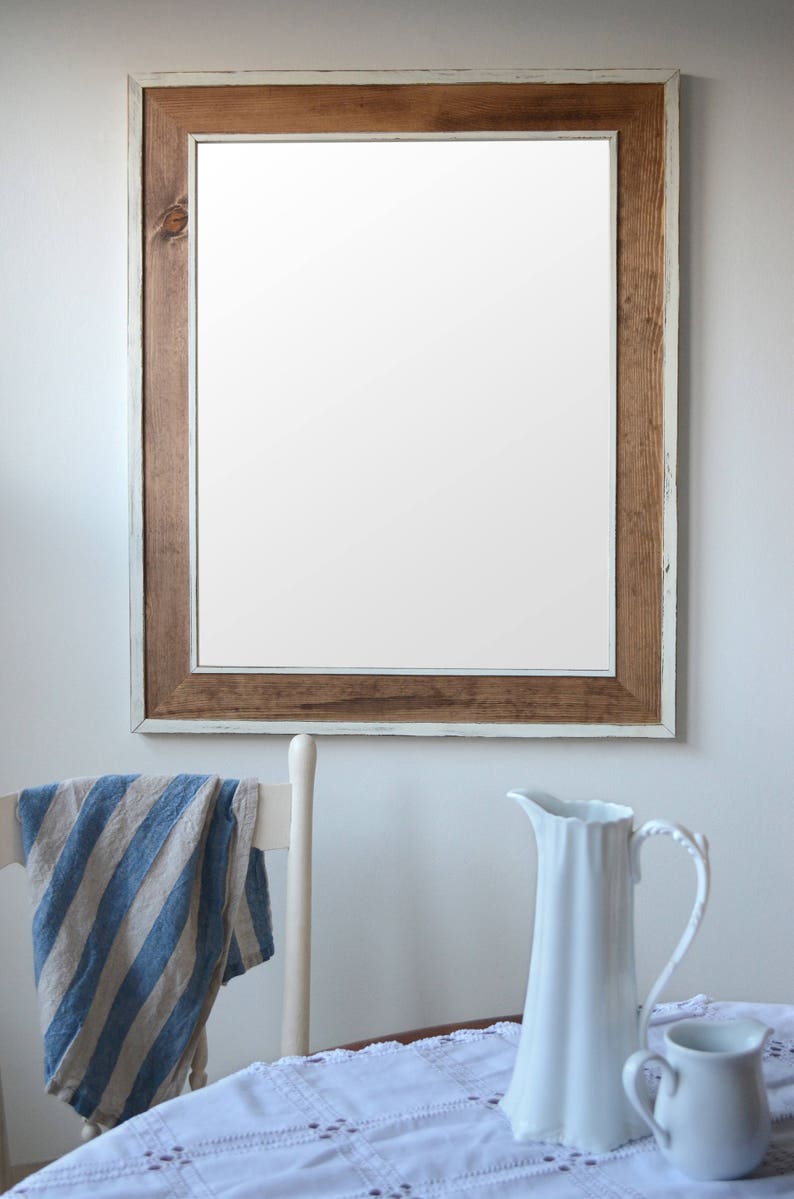 Farmhouse White Mirror Wooden Distressed Wall Large Wood Rustic Free