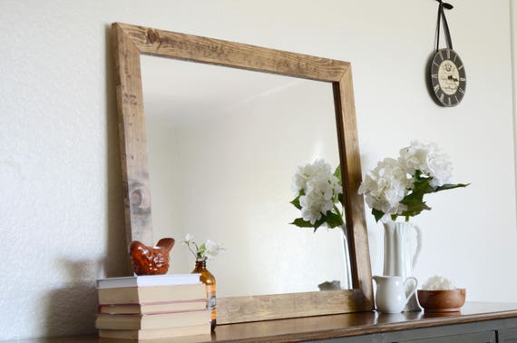 PRONTO PER LA SPEDIZIONE Specchio in legno Specchio da parete Grande  specchio in legno Specchio rustico Finitura Noce scuro -  Italia