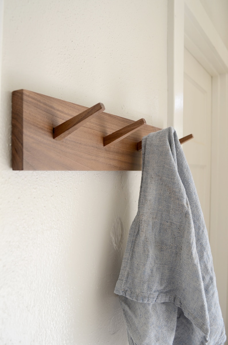 Walnut Coat Hook Rack - Modern Coat Rack - Coat Hooks Wall Mount - Wooden Coat Hook Wall Mount - Entry Organization image 1