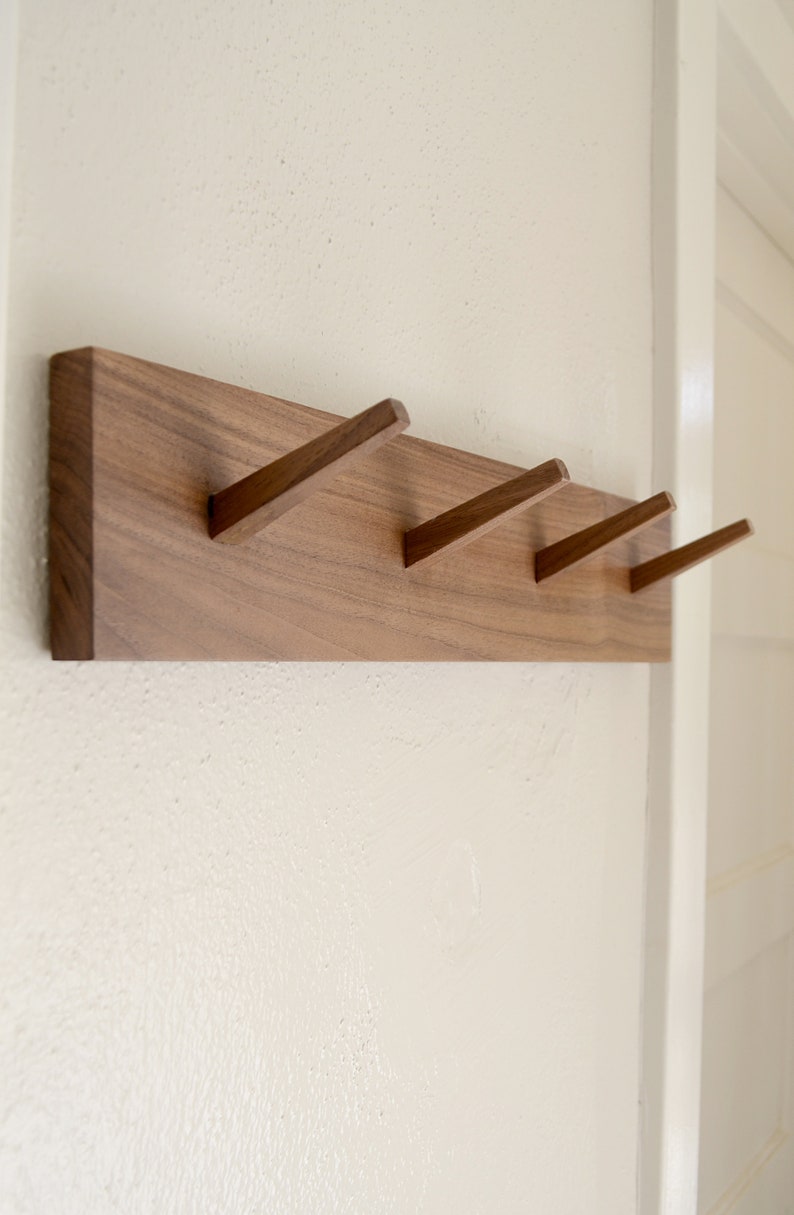 Walnut Coat Hook Rack Modern Coat Rack Coat Hooks Wall Etsy