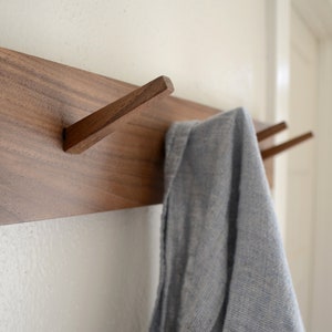 Walnut Coat Hook Rack - Modern Coat Rack - Coat Hooks Wall Mount - Wooden Coat Hook Wall Mount - Entry Organization image 3