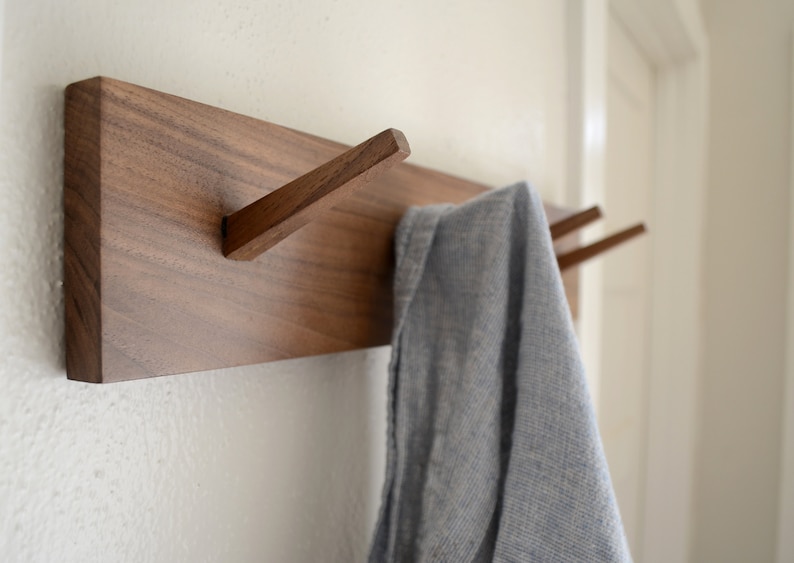 Walnut Coat Hook Rack - Modern Coat Rack - Coat Hooks Wall Mount - Wooden Coat Hook Wall Mount - Entry Organization image 3