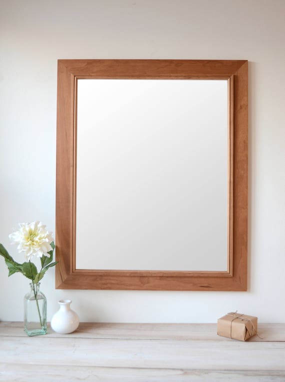 Cherry Mirror With Trim - Wooden Mirror - Wall Mirror - Large Wood Mirror - Farmhouse Mirror