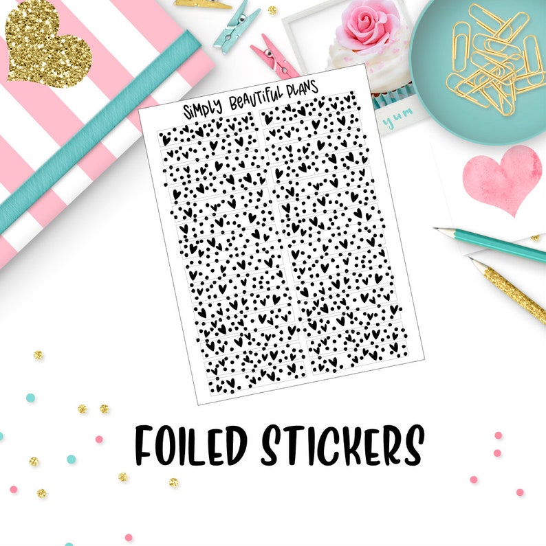 Heart Confetti Header Stickers Foiled Stickers Fits Erin Condren and Happy Planner