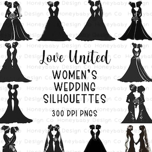 LoveUnited: Frauen-Silhouette-PNG-Kollektion | Gay Ehe Grafiken | LGBTQ+ Clipart | Braut PNG-Set