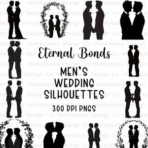 Vínculo eterno: Conjunto PNG de silueta de matrimonio gay para hombres / Gráficos de matrimonio gay / LGBTQ Clipart / Novio PNG imagen 1