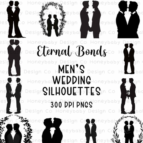 Eternal Bond: Men's Gay Marriage Silhouette PNG Set | Gay Marriage Graphics | LGBTQ+ Clipart | Groom PNG
