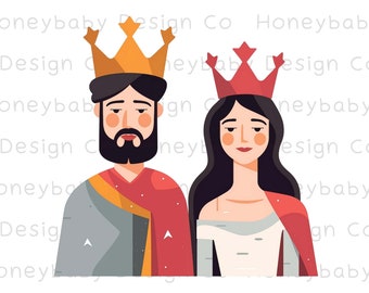 King and Queen Clipart | Naive Art PNG SVG (Digital Download)