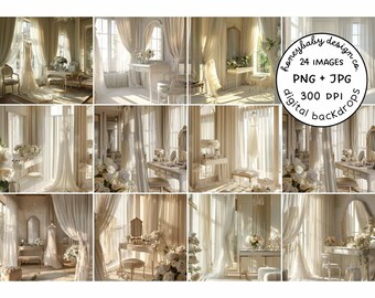 Elegant Bridal Dressing Room Digital Backdrops – Wedding Content (JPG, PNG, PDF)