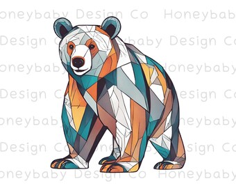Colorblock Bear Clipart | Geometric PNG SVG (Digital Download)