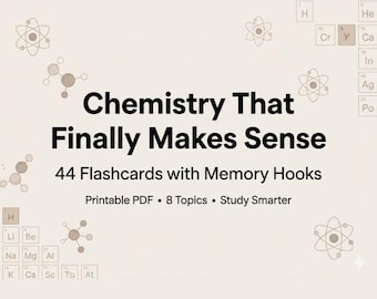 Chemistry Flashcards Printable – 44 Cards with Memory Tricks | High School Science Study Guide | Easy Chemistry Learning | PDF Download