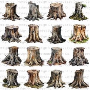 Stump Symphonie: Realistische Alkohol Tinte Stil Stump PNG Sammlung (32 Stück) | Persönliche oder kommerzielle Nutzung | Sofortiger digitaler Download Clipart