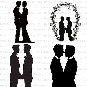 Vínculo eterno: Conjunto PNG de silueta de matrimonio gay para hombres / Gráficos de matrimonio gay / LGBTQ Clipart / Novio PNG imagen 3