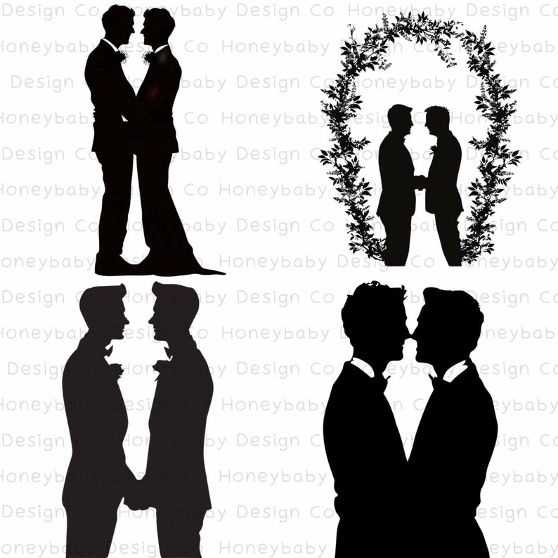 Vínculo eterno: Conjunto PNG de silueta de matrimonio gay para hombres / Gráficos de matrimonio gay / LGBTQ Clipart / Novio PNG imagen 3