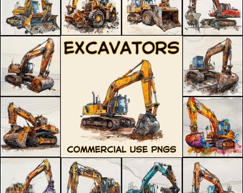 Alcohol Ink Excavator PNG Clipart Set | Commercial Use