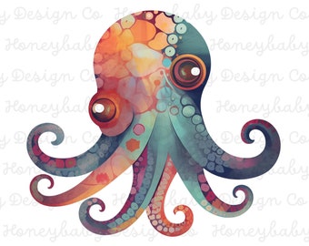 Pastel Octopus Clipart | Alcohol Ink Style PNG, SVG (Digital Download)