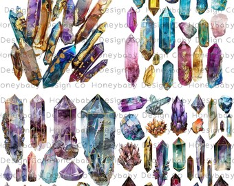 Alcohol Ink Crystal Clipart: PNG Graphics (Digital Download)