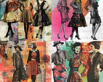 Vintage Fashion Illustration Backdrops | Elegant Digital Art (3000x3000 JPG & PNG)