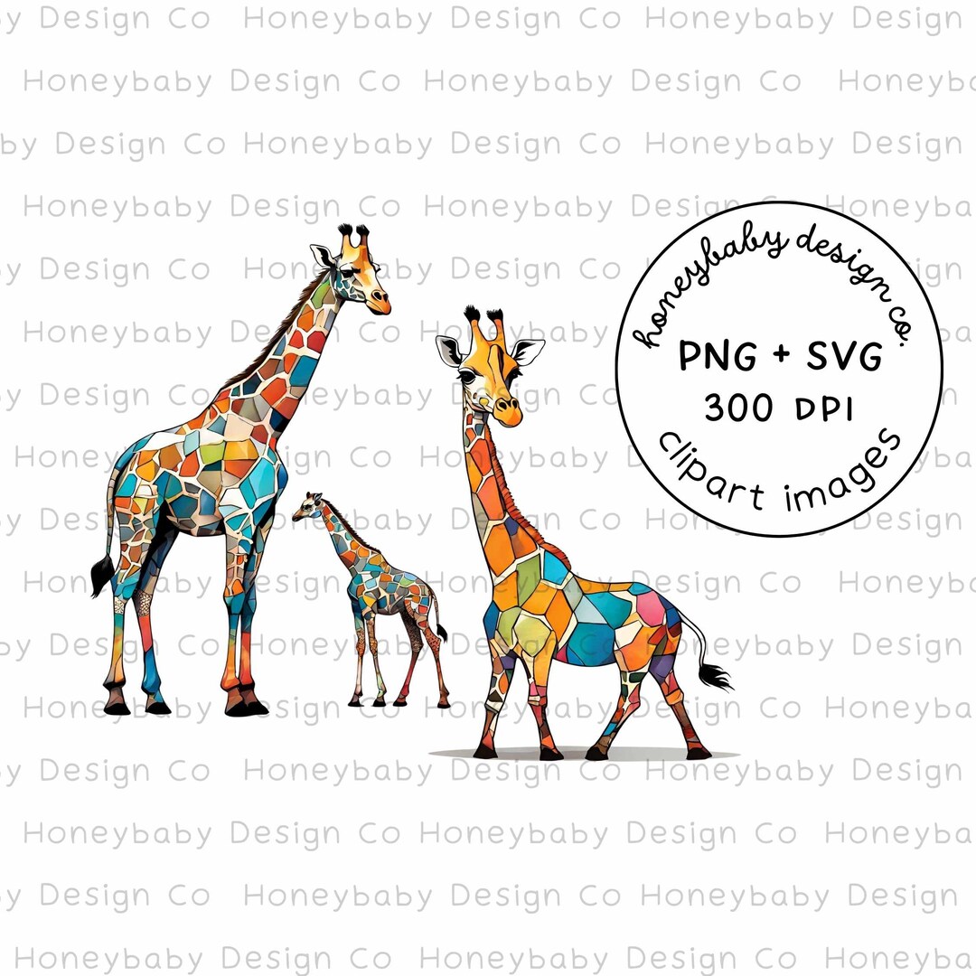 Geometrische Giraffe Clipart Set - Colorblock PNG SVG (Digitaler ...