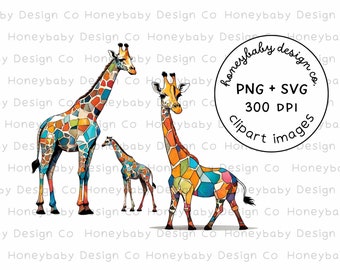 Geometric Giraffe Clipart Set – Colorblock PNG SVG (Digital Download)