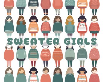 Watercolor Sweater Girls Clipart, Commercial Use (PNG, Instant Download)