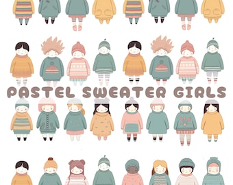 Pastel Sweater Girls Clipart for Commercial Use / Watercolor Style / PNG / Instant Download / Digital Scrapbooking