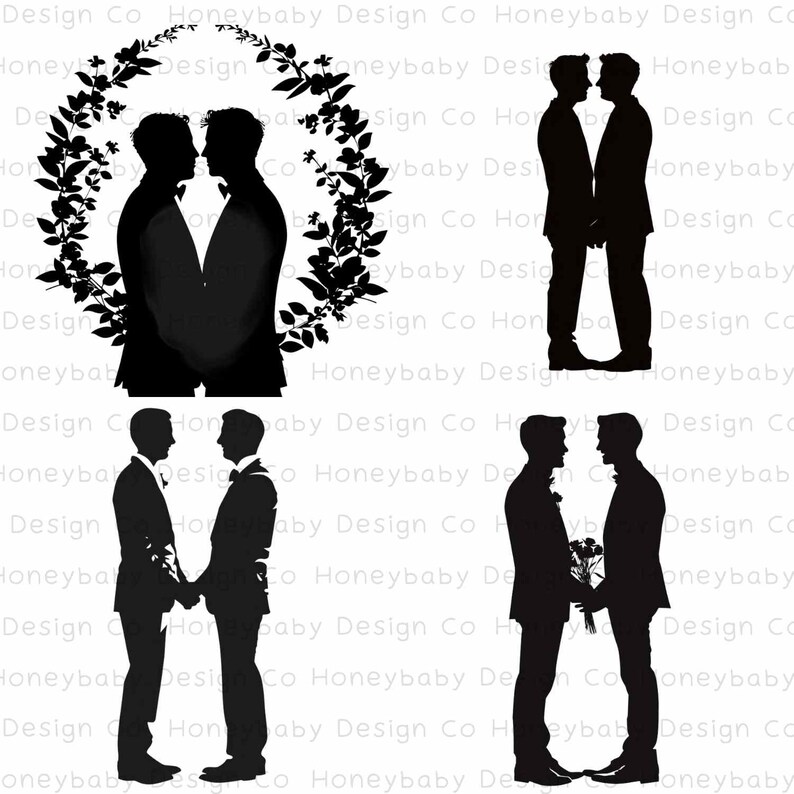 Vínculo eterno: Conjunto PNG de silueta de matrimonio gay para hombres / Gráficos de matrimonio gay / LGBTQ Clipart / Novio PNG imagen 2