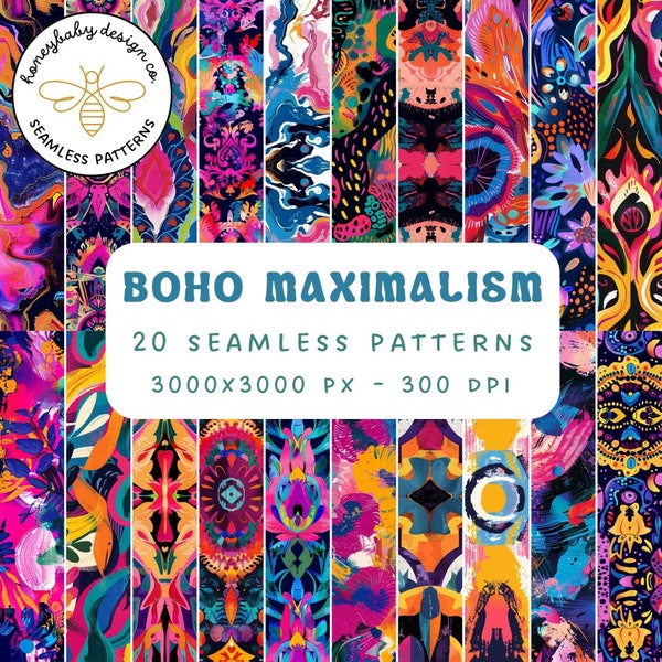 Boho Maximalist Jewel Tone Backgrounds - 20 PNGs, 3000x3000 px  | Personal Or Commercial Use | Digital Scrapbooking | Print on Fabric