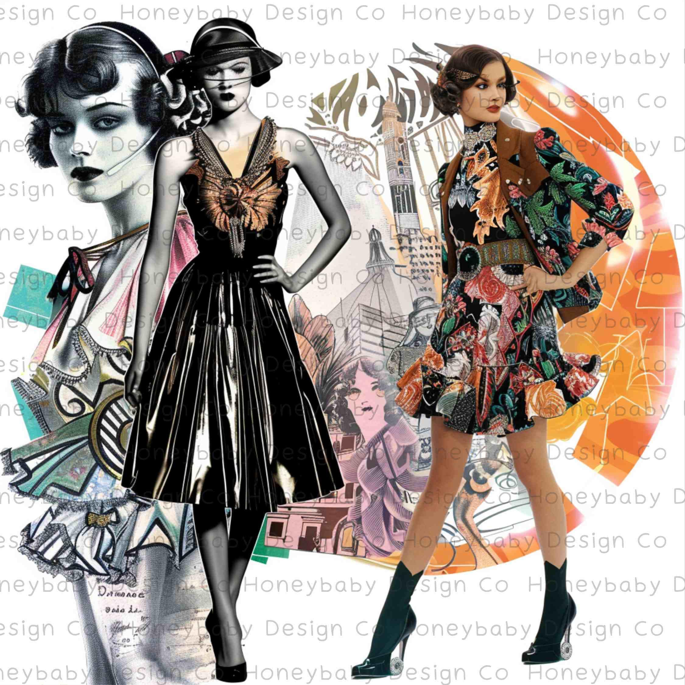 Vintage Fashion Illustration Backdrops | Elegant Digital Art