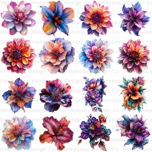 16 PNGs de flores de tinta alcoólica hiper-realistas em tons de joias - Eleve seus projetos criativos com arte floral vibrante e de alta resolução