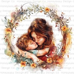 Mutter Umarmung - Mutter und Sohn Floral PNG Sammlung | Alkohol Tinte Stil | Kommerzielle Nutzung Muttertag Clipart