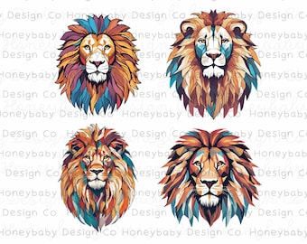 Geometric Lion Head PNG SVG – Colorblock Art, Bonus Design (Digital Download)