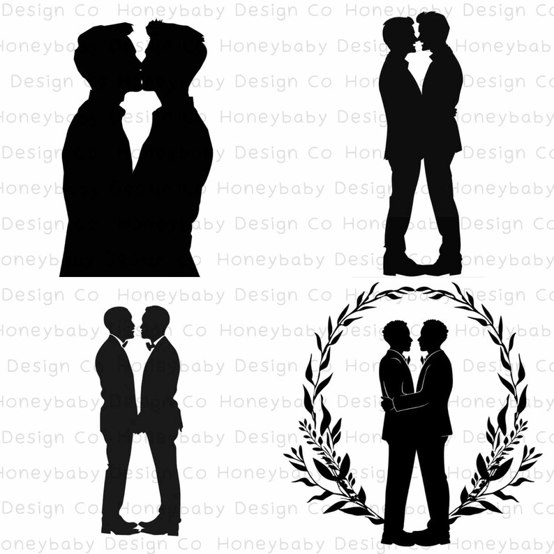 Vínculo eterno: Conjunto PNG de silueta de matrimonio gay para hombres / Gráficos de matrimonio gay / LGBTQ Clipart / Novio PNG imagen 5