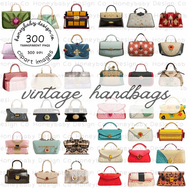 Illustrated Vintage Purse PNG Series - Multi-Size Grid Collection | Personal Or Commercial Use | Instant Digital Downloadd