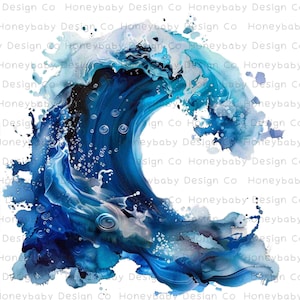 Realistic Wave PNG Series - 16 Alcohol Ink Style Designs on Transparent Backgrounds | Personal Or Commercial Use | Instant Digital Download