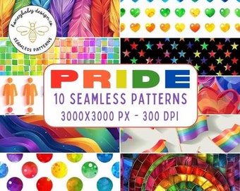 Pride Seamless Backgrounds | Rainbow Patterns, Digital Paper (PNG & JPG)