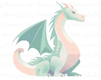 Pastel Dragon Clipart | Naive Art PNG SVG (Digital Download)