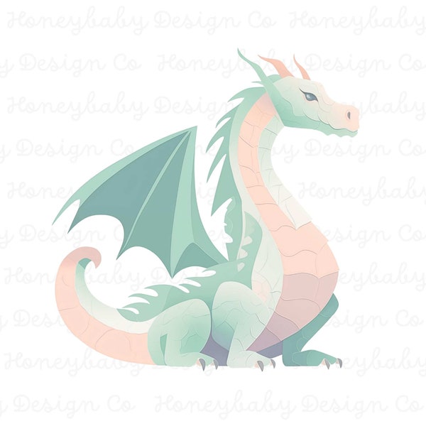 Pastel Dragon Clipart | Commercial Use PNG + SVG | Digital Download | DIY Nursery Decor | Print On Demand | Naive Art Minimalist Style