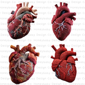 PNG Hyperrealistische Gehäkelte Anatomische Herz-Kollektion - 12 Designs | Persönliche oder kommerzielle Nutzung | Sofortiger digitaler Download Clipart