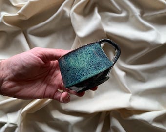 Espresso Mug in Speckled Teal, 4oz, Handmade Wheel Throw Ceramic Pottery