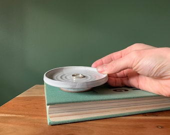 Speckled White Ring Dish, Handmade Wheel Thrown Ceramic Pottery