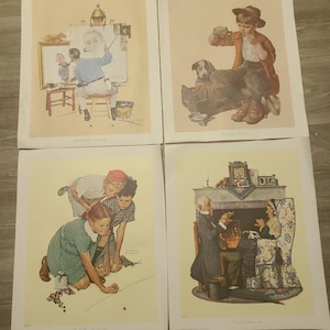 Vintage Set of 4 Norman Rockwell 1972-73 Curtis Publishing Canvas Lithograph