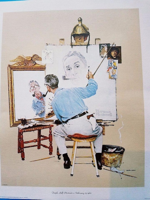 TRIPLE SELF PORTRAIT by Norman Rockwell 1973 Curtis Publishing