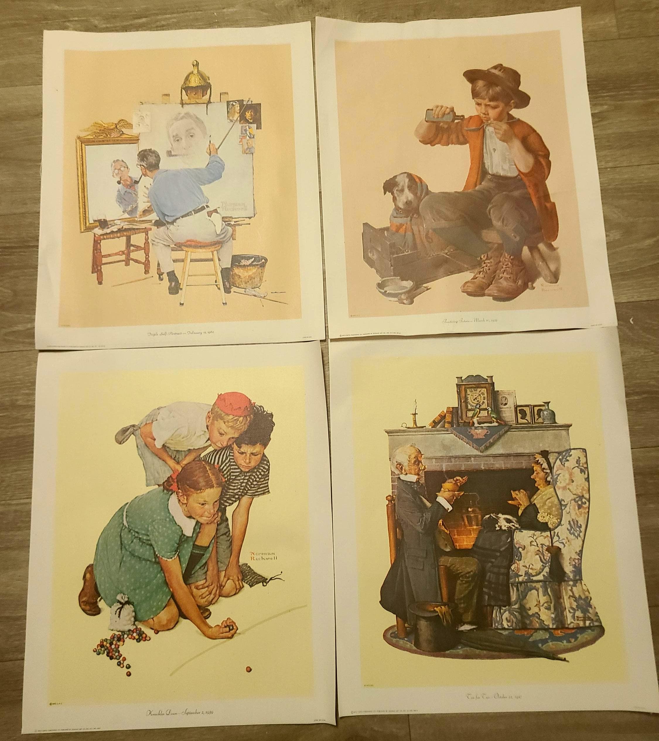 Vintage Set of 4 Norman Rockwell 1972-73 Curtis Publishing Canvas