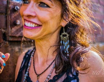 The Living Soul...Gypsy, Bohemian, Chandelier, White, Czech Glass Beads, Earrings
