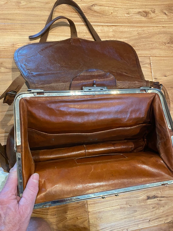 Antique French leather satchel 1930