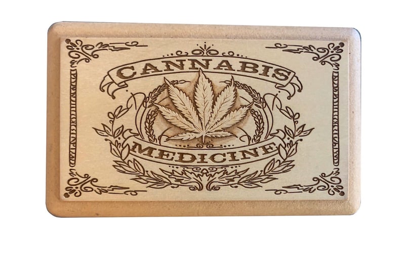 laser cut and engraved unique box 5x3.5\u201d 420 Screen Box magnetic lid and bottom tray Vintage Style Cannabis