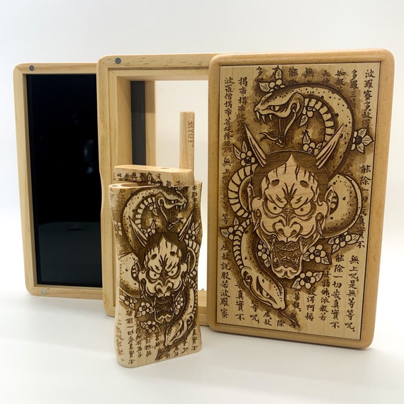 2 layer 7x4 420 Tiki Screen Box unique box magnetic lid and bottom tray two layers of wood engraving laser cut and engraved